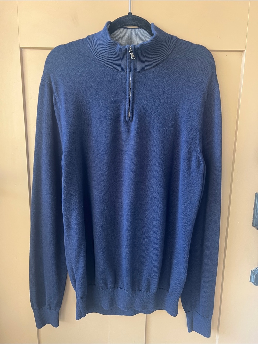 Lands' End Men’s M Tall Quarter -Zip Sweater - Navy Blue Pima Cotton